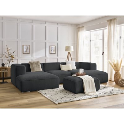 Canapé panoramique fixe 5 places en tissu texturé avec pouf, ZEPHYR BOBOCHIC