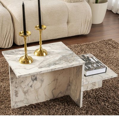 Table basse moderne effet marbre blanc - 2 niveaux MARFA PIER IMPORT