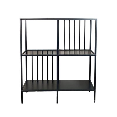 Console 4 niches en Métal noir et verre fumé H90 cm - SUNNY CALICOSY