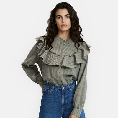Chemise col rond à carreaux et volant  LA REDOUTE COLLECTIONS