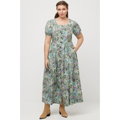 Robe midi, fleurs, lin mélangé, col rond ULLA POPKEN