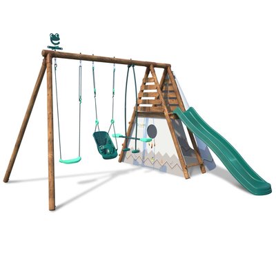 Portique bois tipi bébé et toboggan CAMELIA SOULET