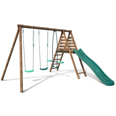 Portique en bois rond 3 agrès et  toboggan VIOLETTE SOULET