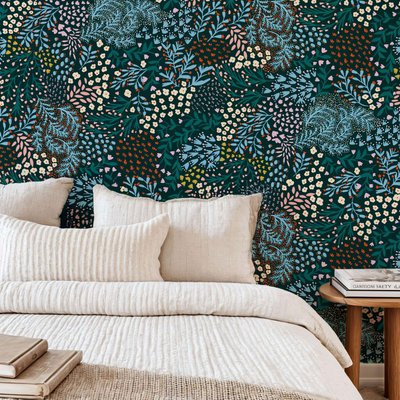 Papier peint floral et colorés déssiné à la main - 255x260 cm (l x h) LA TOUCHE ORIGINALE