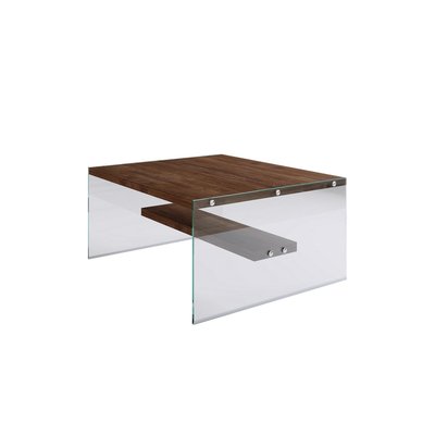 Table basse carrée 1 étagère en bois de pin et sa structure en verre TOILINUX