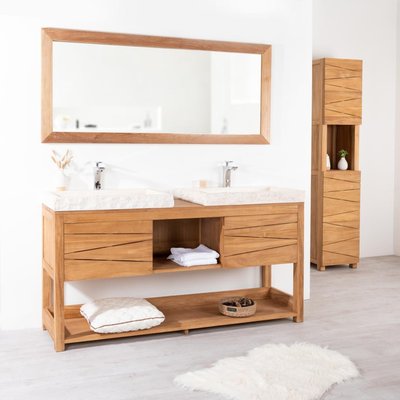 Meuble double en teck massif rectangle + 2 vasques 160cm COSY WANDA COLLECTION