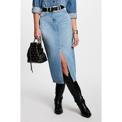 Jupe midi droite en jean MORGAN