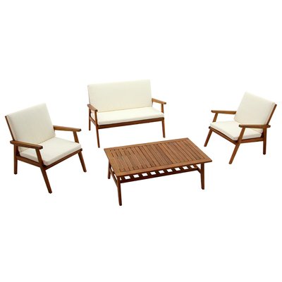 Salon de jardin en bois massif avec coussins déhoussables beige naturel TIAGA MILIBOO