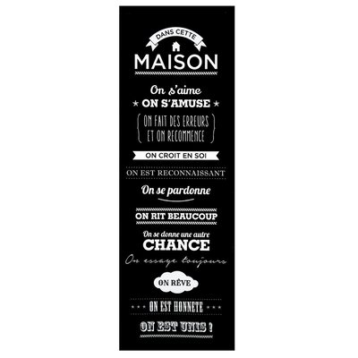 Toile message "Dans cette Maison" Noir & Blanc imprimée avec cadre bois H90cm PIER IMPORT