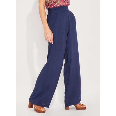 Pantalon Fille En Lin Et Coton - Taille Haute, Jambe Large, Coupe Ample, élastique à La Taille - Pour école, Vacances