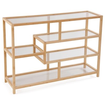 Console d'entrée bambou et plateaux en verre 114x34x79cm WADIGA