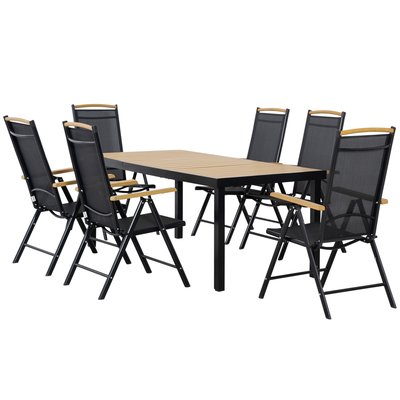 Ensemble table de jardin 6 personnes chaises pliables noir effet bois OUTSUNNY
