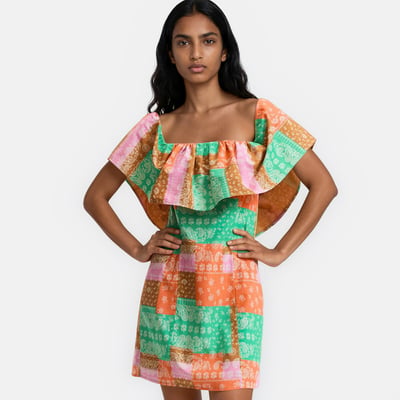Paisley Print Ruffle Mini Dress LA REDOUTE COLLECTIONS