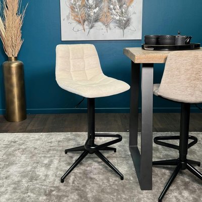 Tabouret de bar pivotant motif damier, velours écru (lot de 2) PALERME PIER IMPORT