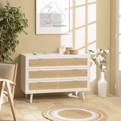 Commode bois blanc et cannage naturel 3 tiroirs CALVIA PIER IMPORT