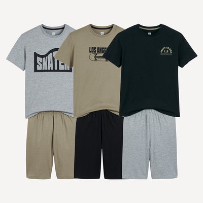 Lot de 3 pyjashorts coton à message, thème skate LA REDOUTE COLLECTIONS