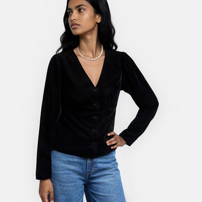 Chemisier col V, en panne de velours LA REDOUTE COLLECTIONS