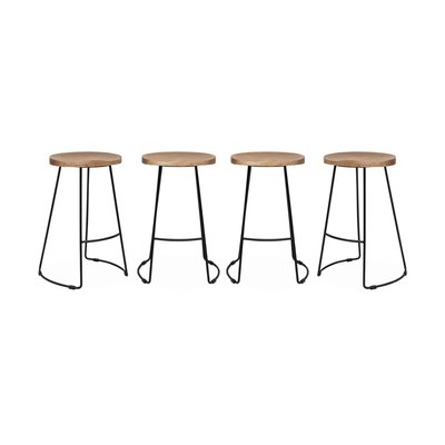 Tabouret de bar bois de manguier et acier 65cm avec repose pieds (lot de 4) JAYA SWEEEK