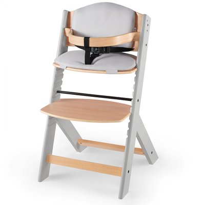 Chaise haute évolutive Enock naturel avec coussins gris et plateau KINDERKRAFT