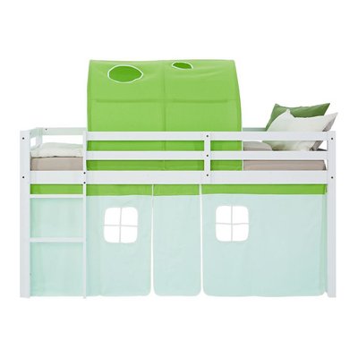 Lit mi-hauteur 90x200 cm sommier rideau tunnel vert HOMESTYLE4U