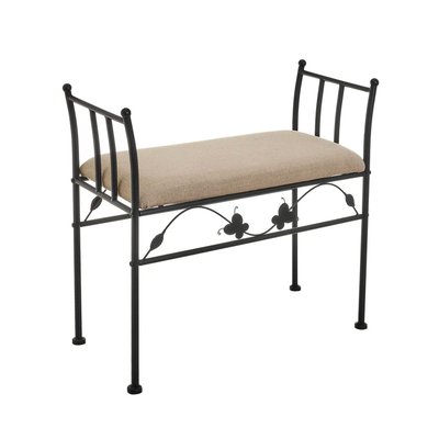 Banquette en métal noir et assise rembourrée lin beige - 68x30x64cm WADIGA