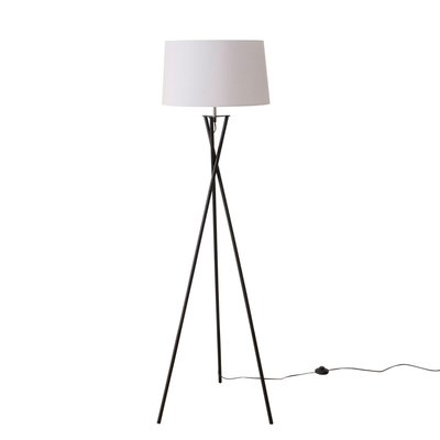Lampadaire trépied métal noir et abat-jour blanc 44x44x158cm WADIGA
