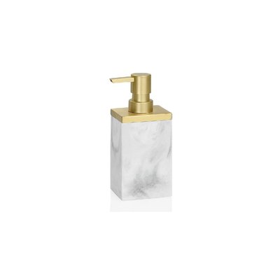 Distributeur de Savon Rectangulaire Résine Effet Marbre Blanc et Métal Doré WADIGA
