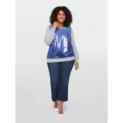 Sweat-shirt avec devant brodé de paillettes transparentes bleu ciel qui brillent à chaque geste FIORELLA RUBINO