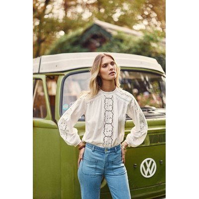 Blouse en coton brodé, col rond, BETTY LA PETITE ETOILE