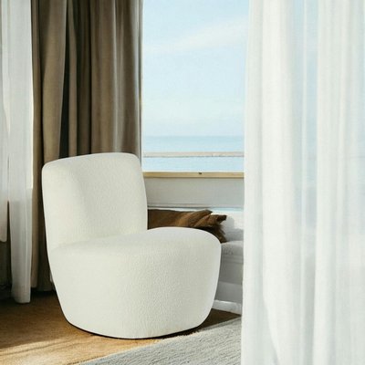Fauteuil arrondi tissu bouclettes blanc MALMOE PIER IMPORT