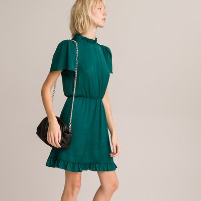 Korte jurk, opstaande kraag met volant, korte mouwen LA REDOUTE COLLECTIONS