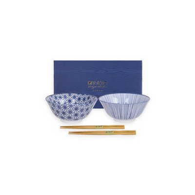 Coffret De 2 Bols Nippon Blue Porcelaine Star & Line Ø15,2 Cm Bleu/blanc TOKYO DESIGN STUDIO