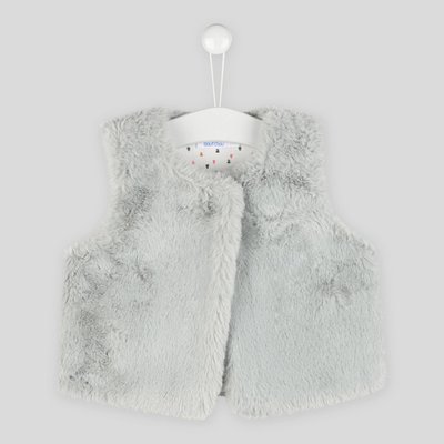 Gilet uni ouverture pressions doublure imprimée en jersey col rond sans manches, fille. BOUT'CHOU