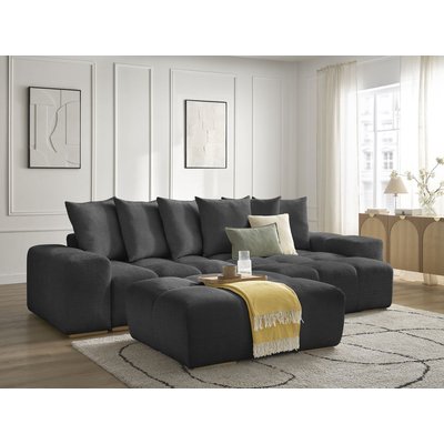 Canapé d'angle convertible 4 places en tissu texturé avec pouf, ANAKIN BOBOCHIC