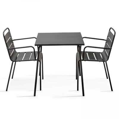 Salon de jardin table bistrot et 2 fauteuils en métal, PALAVAS OVIALA