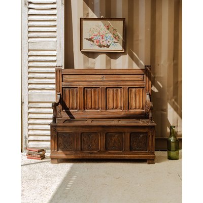 Banc coffre d'église en bois Antoine N°414 - Bon état DEBONGOUT