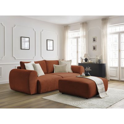 Canapé droit convertible 4 places en tissu lisse avec pouf, LUCIEN BOBOCHIC