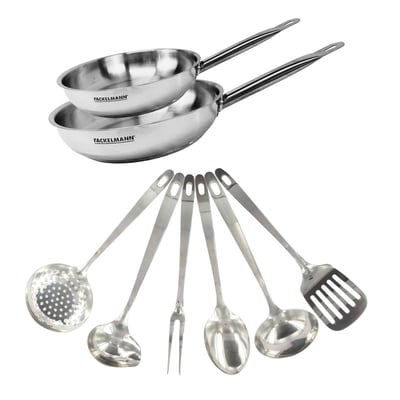 Set de 2 poêles de 24 et en inox et 6 ustensiles inox ETERNA FACKELMANN