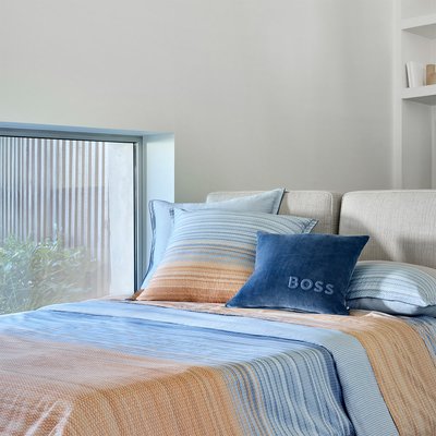 Housse de couette en satin de coton bleu, CONTRE JOUR BOSS HOME