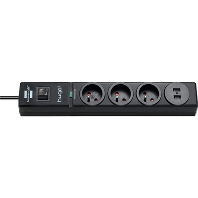 Parasurtenseur 3 PRISES NOIR 2xUSB 2M H05VV-F 3G1.5 BRENNENSTUHL