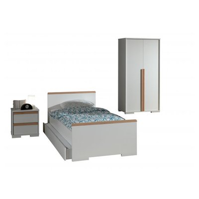 LONDON Lit + Chevet tiroirs + Armoire Portes mat + Lit gigogne VIPACK