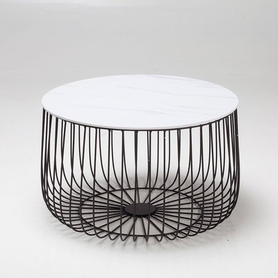 Large Black Metal Cage Table with Marble Effect Top SO'HOME