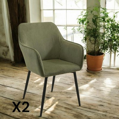 Fauteuil de table tissu cotelé vert (lot de 2) MALMOE PIER IMPORT