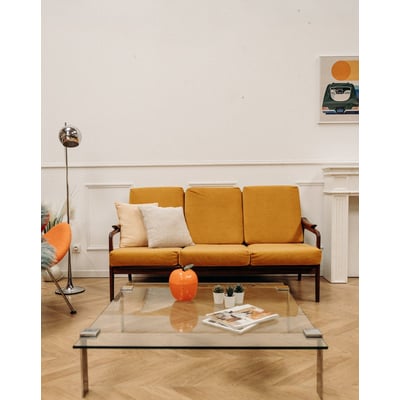 Banquette jaune moutarde day bed Clara N°141 - Bon état DEBONGOUT
