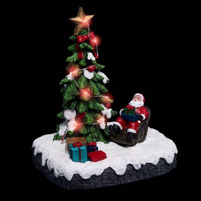 Village de Noël père Noël fauteuil et sapin 8 LED à piles FEERIC LIGHTS & CHRISTMAS