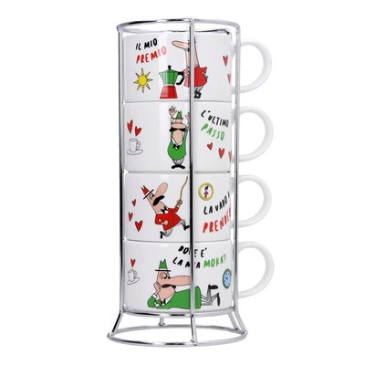 Set de 4 tasses à expresso empilables   avec support-ITALIA BIALETTI