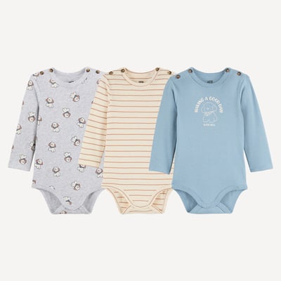 Lot de 3 bodies manches longues, épaules boutonnées, 2 motif chiens, 1 rayé LA REDOUTE COLLECTIONS