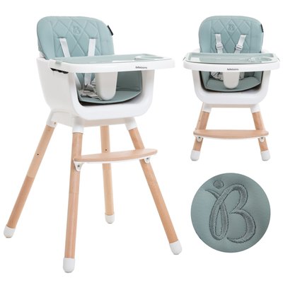 BEBELISSIMO - Chaise Haute bébé - Évolutive - Réglable - en Bois - 2 en 1 – 6 mois jusqu’à 5 ans - vert BEBELISSIMO J'AIME