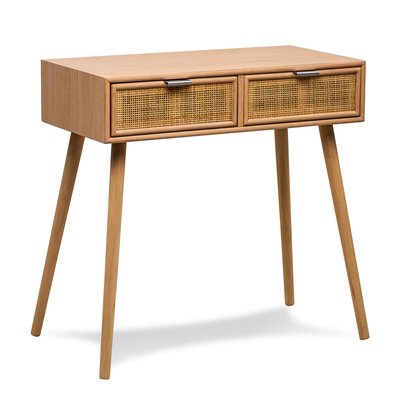 Console 2 tiroirs, bois et rotin, NISHIO NORDLYS