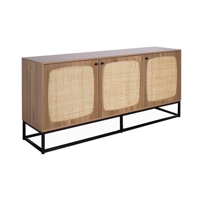 Buffet décor bois et cannage arrondi 3 portes 160cm RETRO SWEEEK